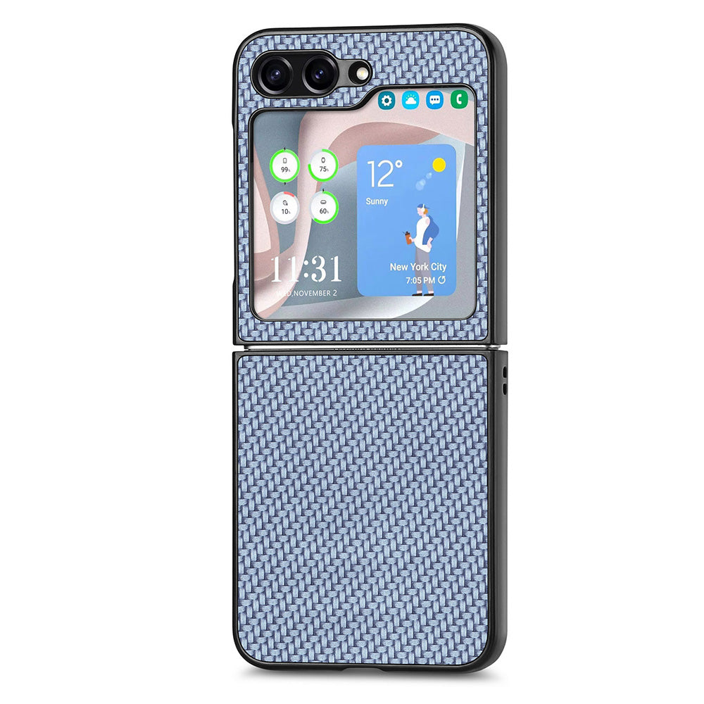 Carbon Fiber Texture PU Leather PC Cover for Samsung Galaxy Z Flip5 5G Precise Cutouts Anti-Drop Phone Case