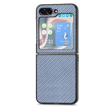 Carbon Fiber Texture PU Leather PC Cover for Samsung Galaxy Z Flip5 5G Precise Cutouts Anti-Drop Phone Case