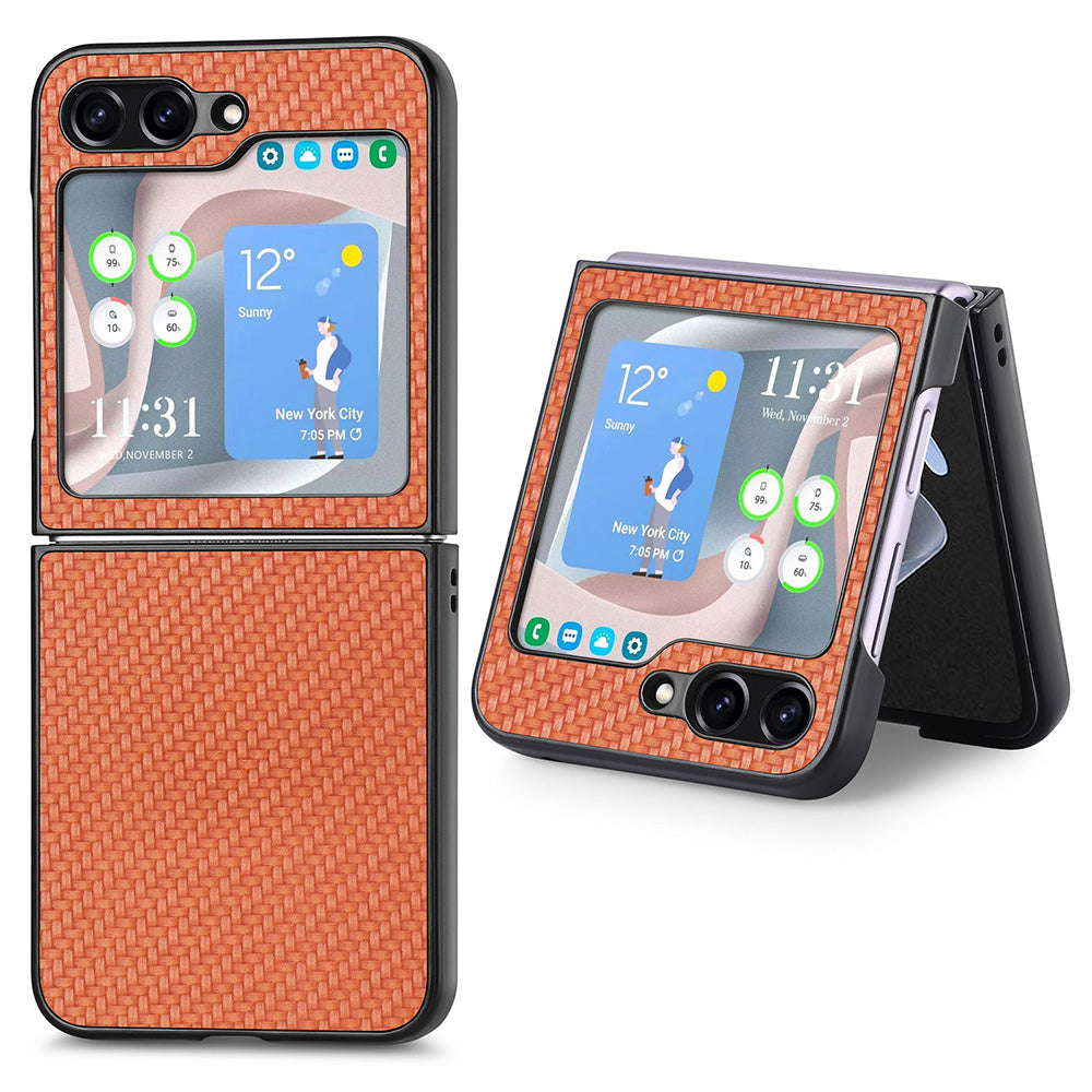 Carbon Fiber Texture PU Leather PC Cover for Samsung Galaxy Z Flip5 5G Precise Cutouts Anti-Drop Phone Case