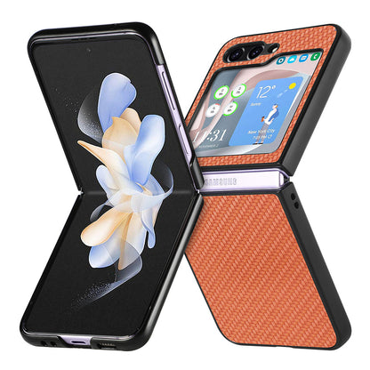 Carbon Fiber Texture PU Leather PC Cover for Samsung Galaxy Z Flip5 5G Precise Cutouts Anti-Drop Phone Case