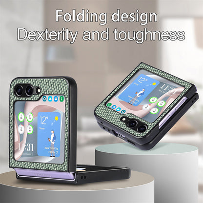 Carbon Fiber Texture PU Leather PC Cover for Samsung Galaxy Z Flip5 5G Precise Cutouts Anti-Drop Phone Case