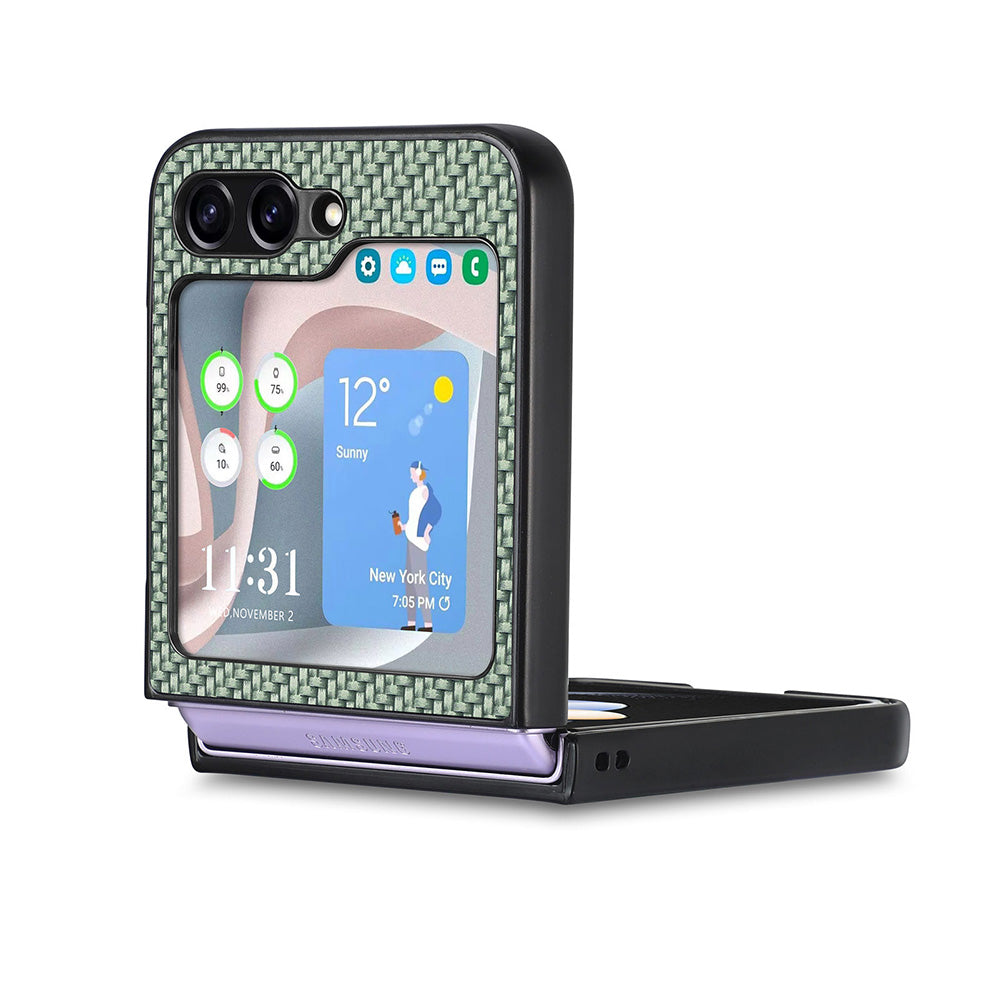 Carbon Fiber Texture PU Leather PC Cover for Samsung Galaxy Z Flip5 5G Precise Cutouts Anti-Drop Phone Case