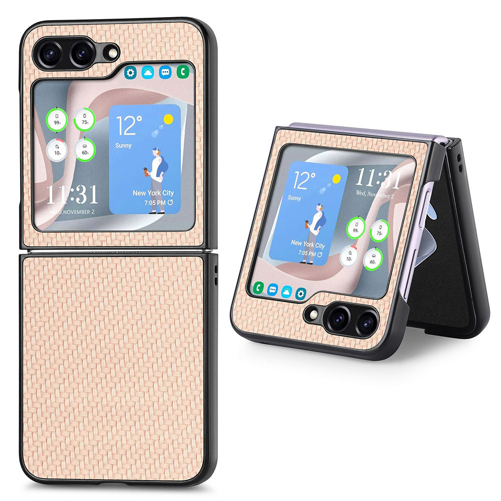 Carbon Fiber Texture PU Leather PC Cover for Samsung Galaxy Z Flip5 5G Precise Cutouts Anti-Drop Phone Case