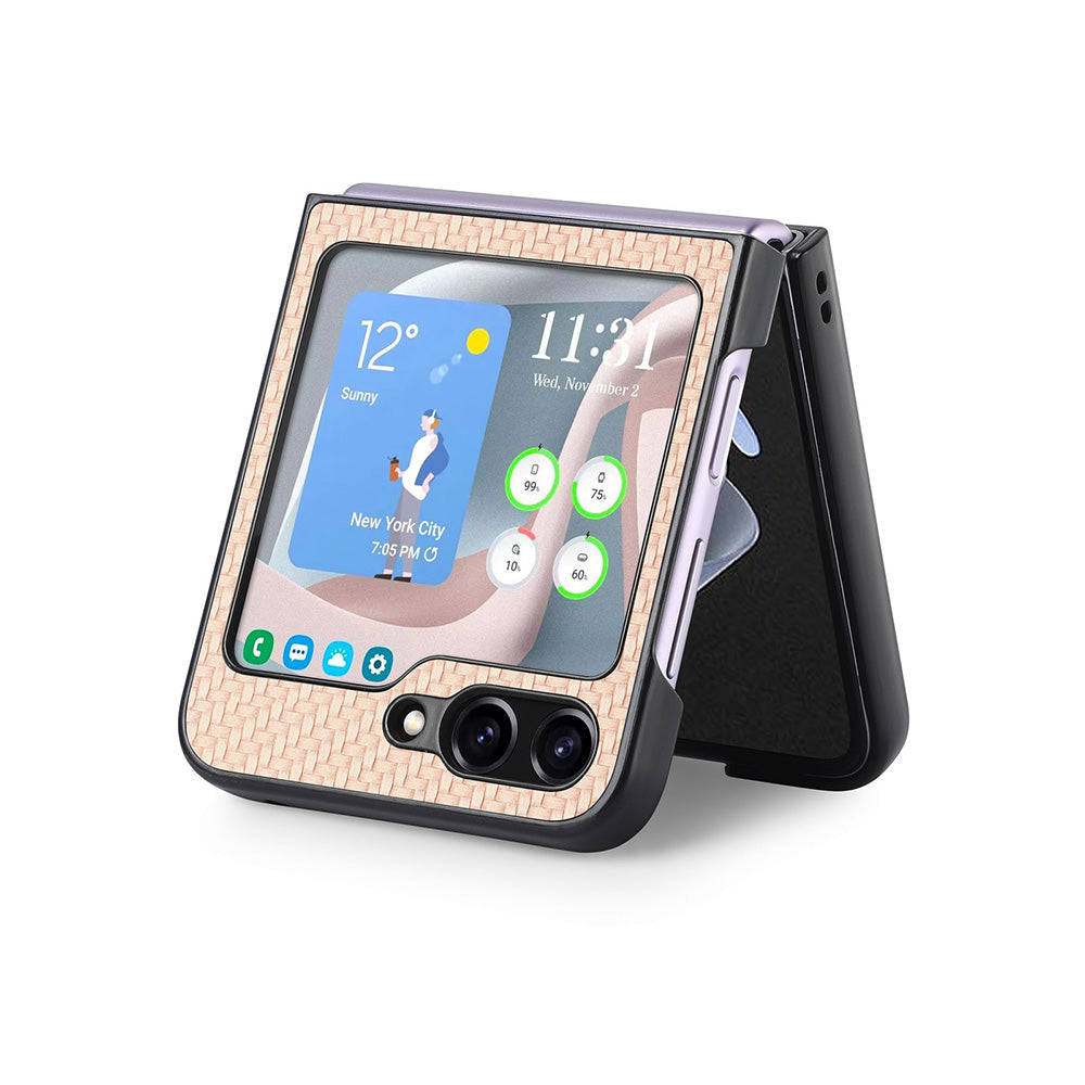 Carbon Fiber Texture PU Leather PC Cover for Samsung Galaxy Z Flip5 5G Precise Cutouts Anti-Drop Phone Case