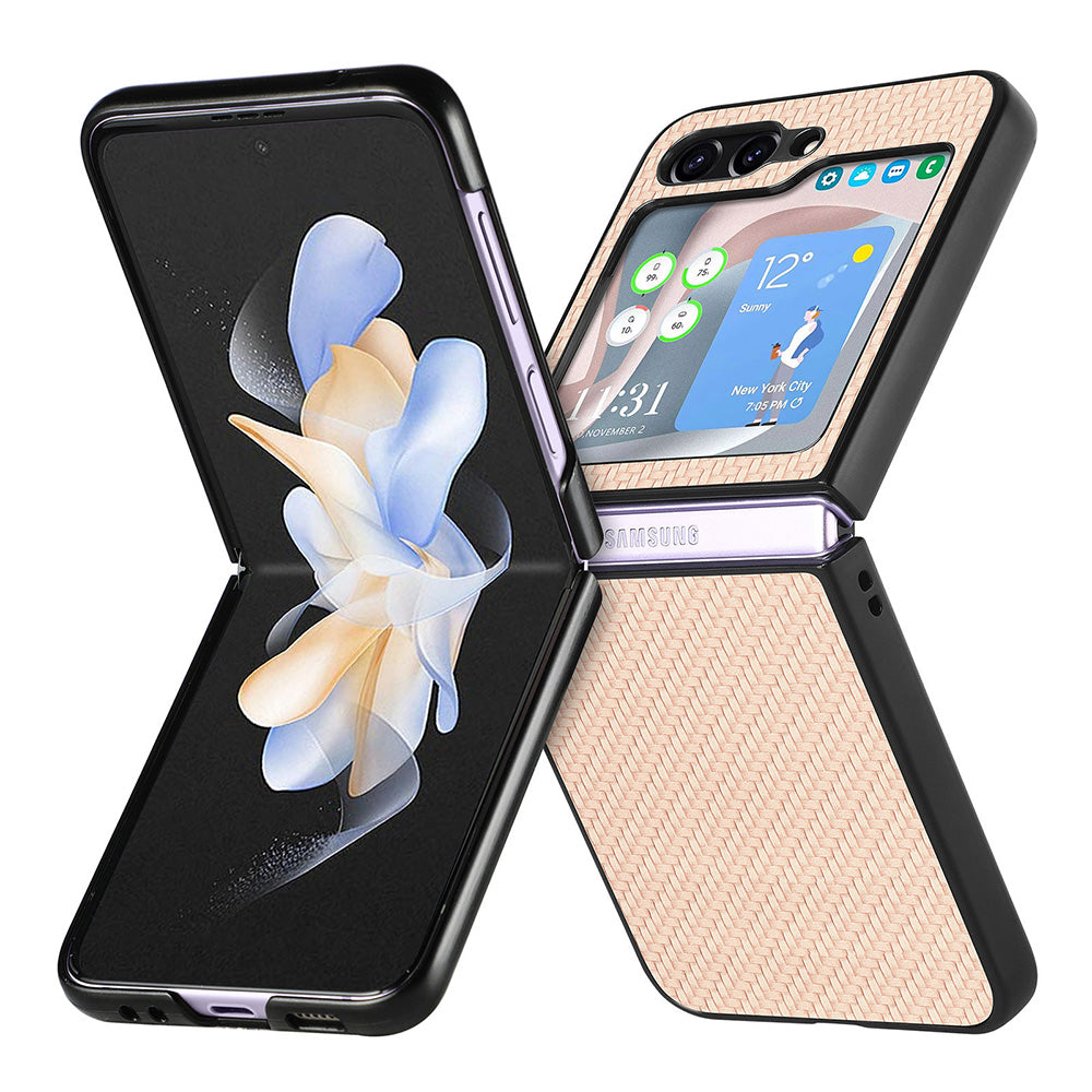 Carbon Fiber Texture PU Leather PC Cover for Samsung Galaxy Z Flip5 5G Precise Cutouts Anti-Drop Phone Case