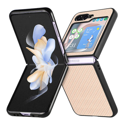 Carbon Fiber Texture PU Leather PC Cover for Samsung Galaxy Z Flip5 5G Precise Cutouts Anti-Drop Phone Case