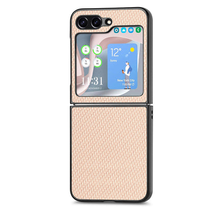 Carbon Fiber Texture PU Leather PC Cover for Samsung Galaxy Z Flip5 5G Precise Cutouts Anti-Drop Phone Case