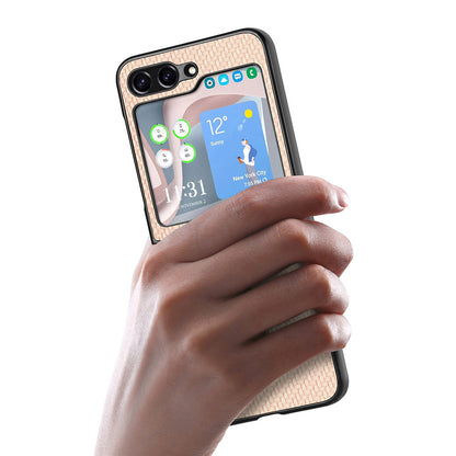 Carbon Fiber Texture PU Leather PC Cover for Samsung Galaxy Z Flip5 5G Precise Cutouts Anti-Drop Phone Case