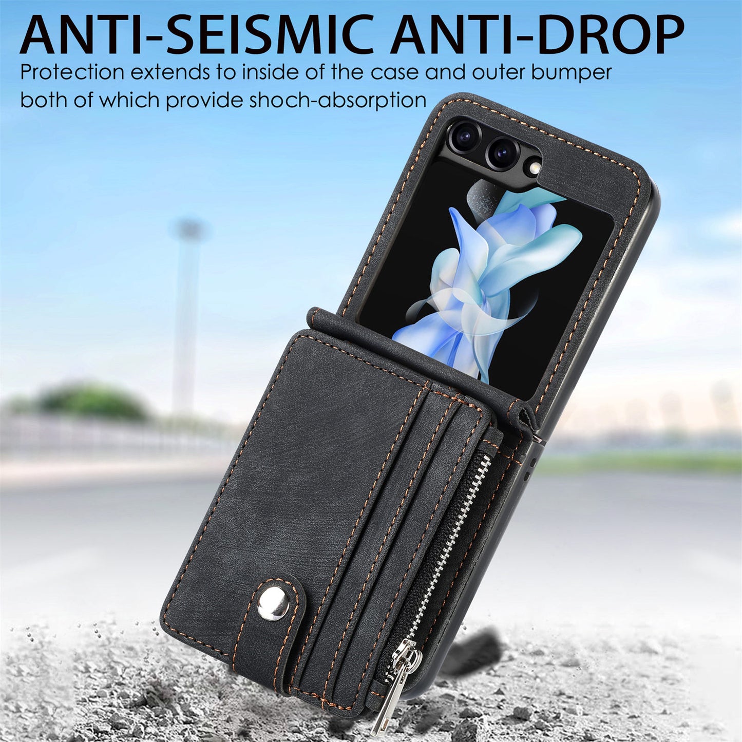 Protective Wallet Case for Samsung Galaxy Z Flip5 5G Retro PU Leather PC Phone Cover with Kickstand