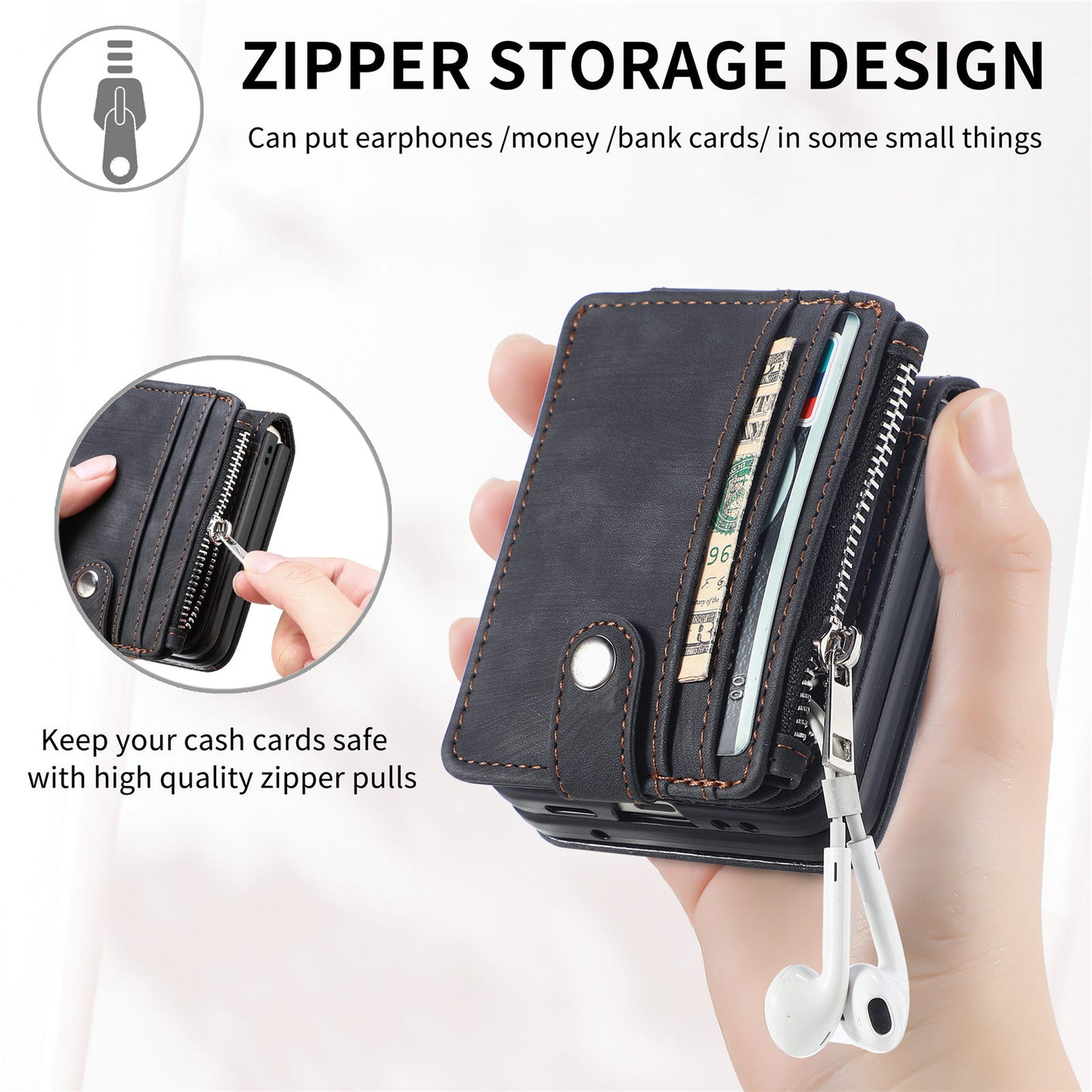 Protective Wallet Case for Samsung Galaxy Z Flip5 5G Retro PU Leather PC Phone Cover with Kickstand
