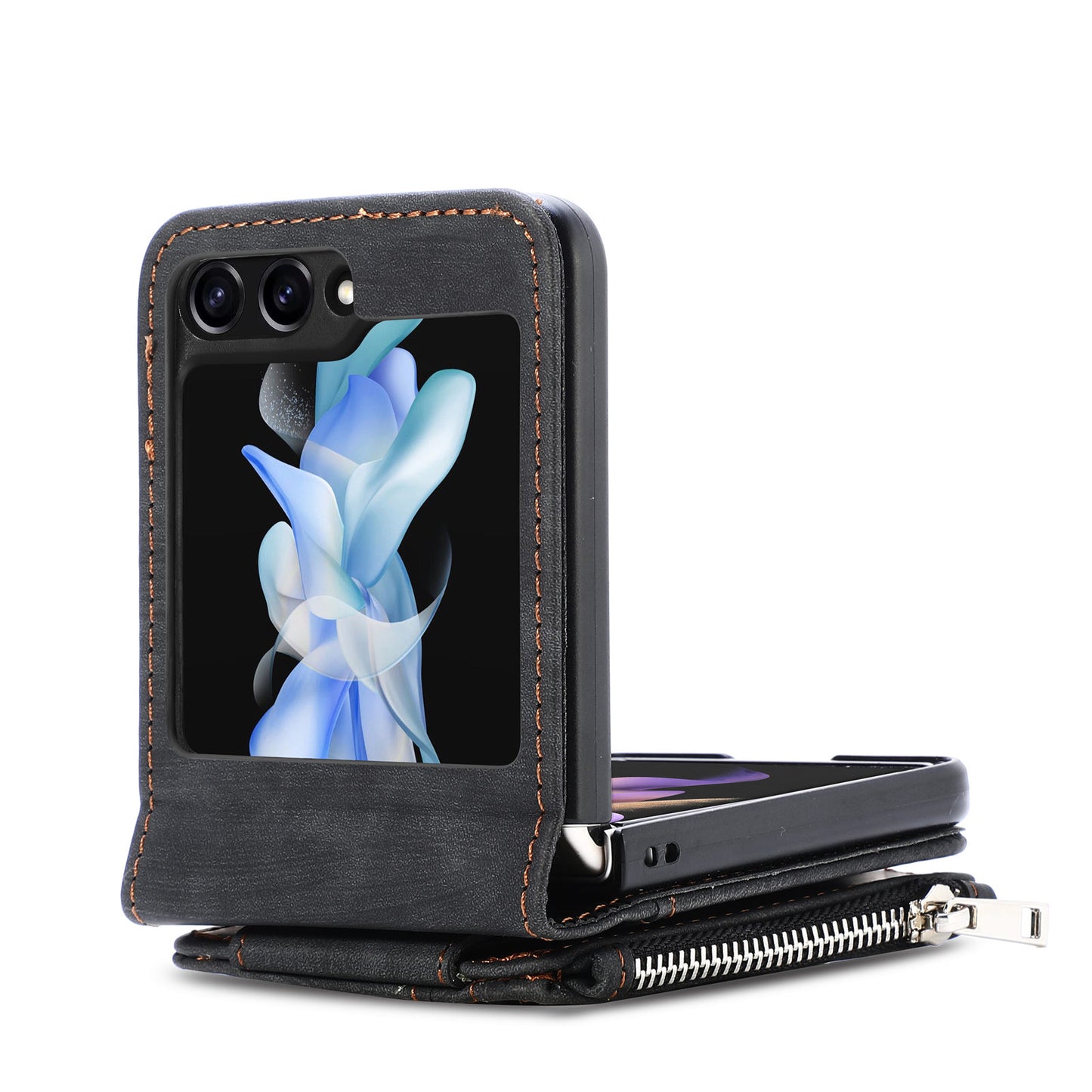 Protective Wallet Case for Samsung Galaxy Z Flip5 5G Retro PU Leather PC Phone Cover with Kickstand