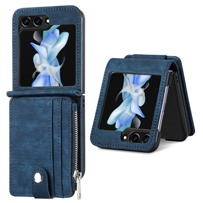 Protective Wallet Case for Samsung Galaxy Z Flip5 5G Retro PU Leather PC Phone Cover with Kickstand