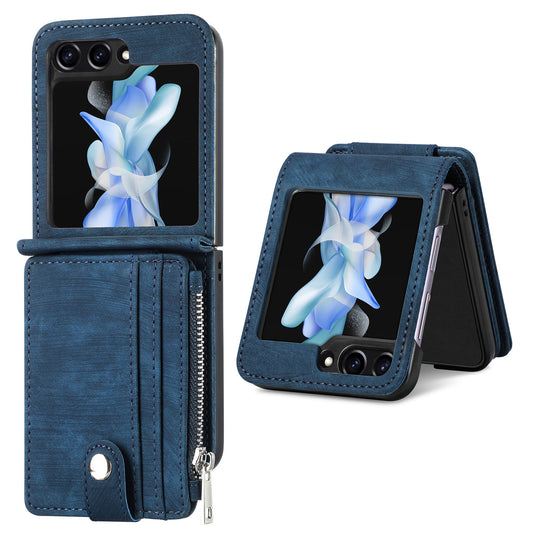 Protective Wallet Case for Samsung Galaxy Z Flip5 5G Retro PU Leather PC Phone Cover with Kickstand