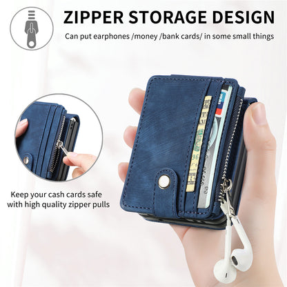 Protective Wallet Case for Samsung Galaxy Z Flip5 5G Retro PU Leather PC Phone Cover with Kickstand