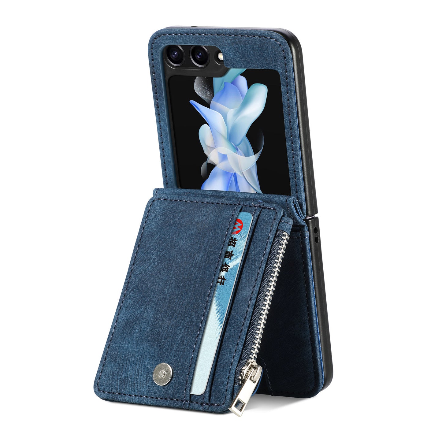 Protective Wallet Case for Samsung Galaxy Z Flip5 5G Retro PU Leather PC Phone Cover with Kickstand