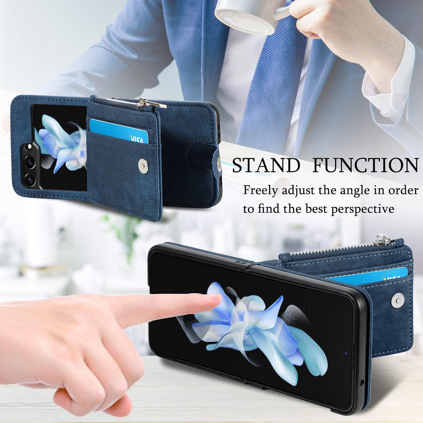 Protective Wallet Case for Samsung Galaxy Z Flip5 5G Retro PU Leather PC Phone Cover with Kickstand