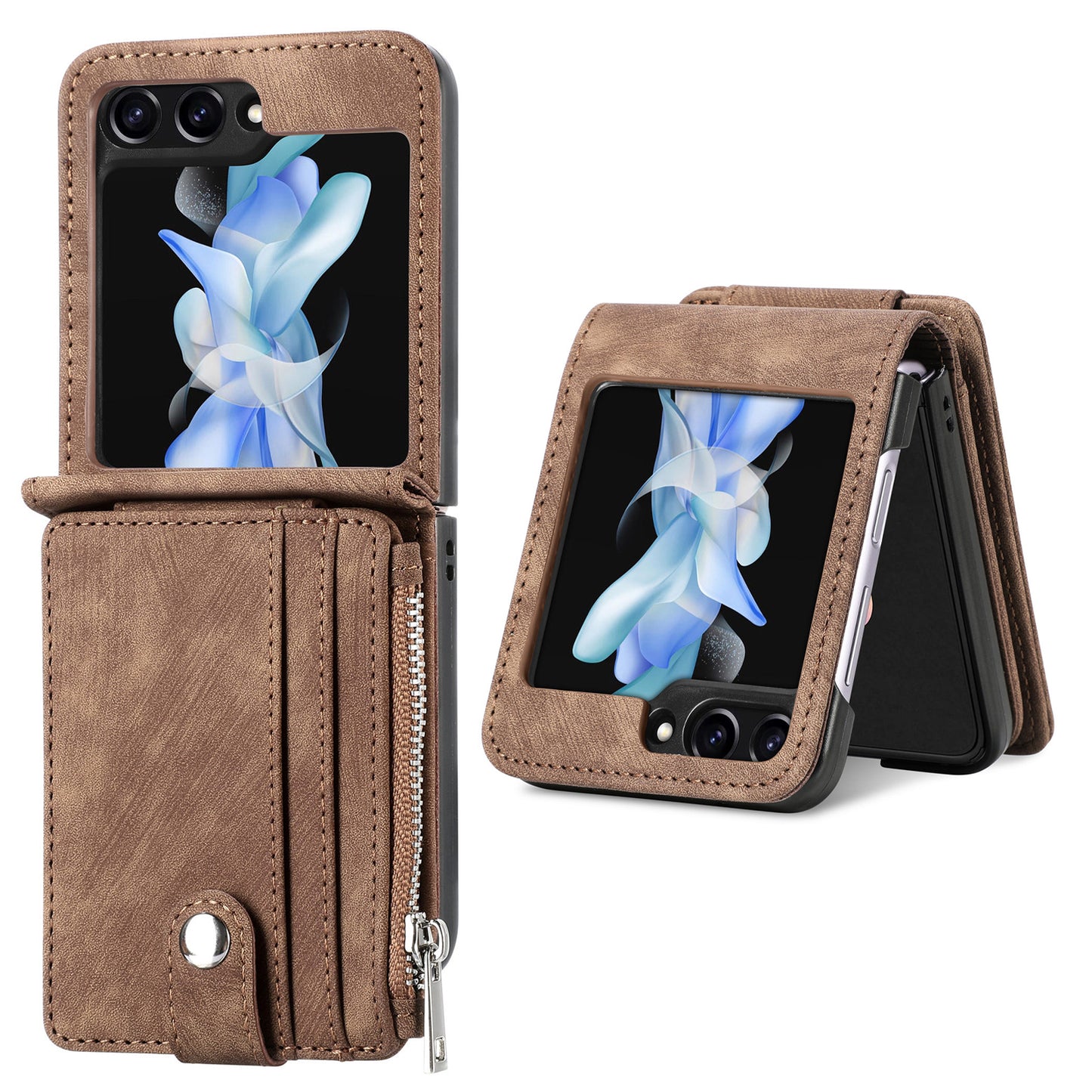 Protective Wallet Case for Samsung Galaxy Z Flip5 5G Retro PU Leather PC Phone Cover with Kickstand