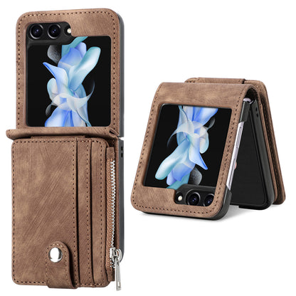 Protective Wallet Case for Samsung Galaxy Z Flip5 5G Retro PU Leather PC Phone Cover with Kickstand