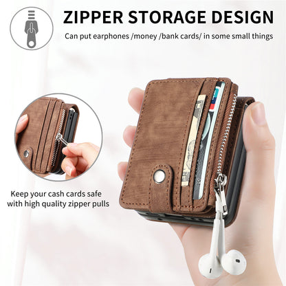 Protective Wallet Case for Samsung Galaxy Z Flip5 5G Retro PU Leather PC Phone Cover with Kickstand