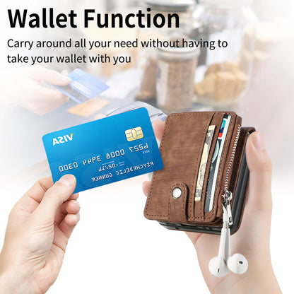 Protective Wallet Case for Samsung Galaxy Z Flip5 5G Retro PU Leather PC Phone Cover with Kickstand