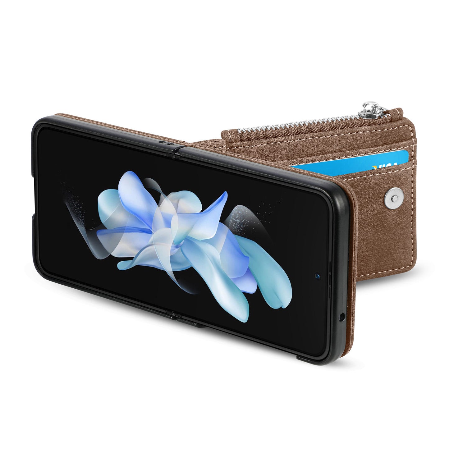 Protective Wallet Case for Samsung Galaxy Z Flip5 5G Retro PU Leather PC Phone Cover with Kickstand