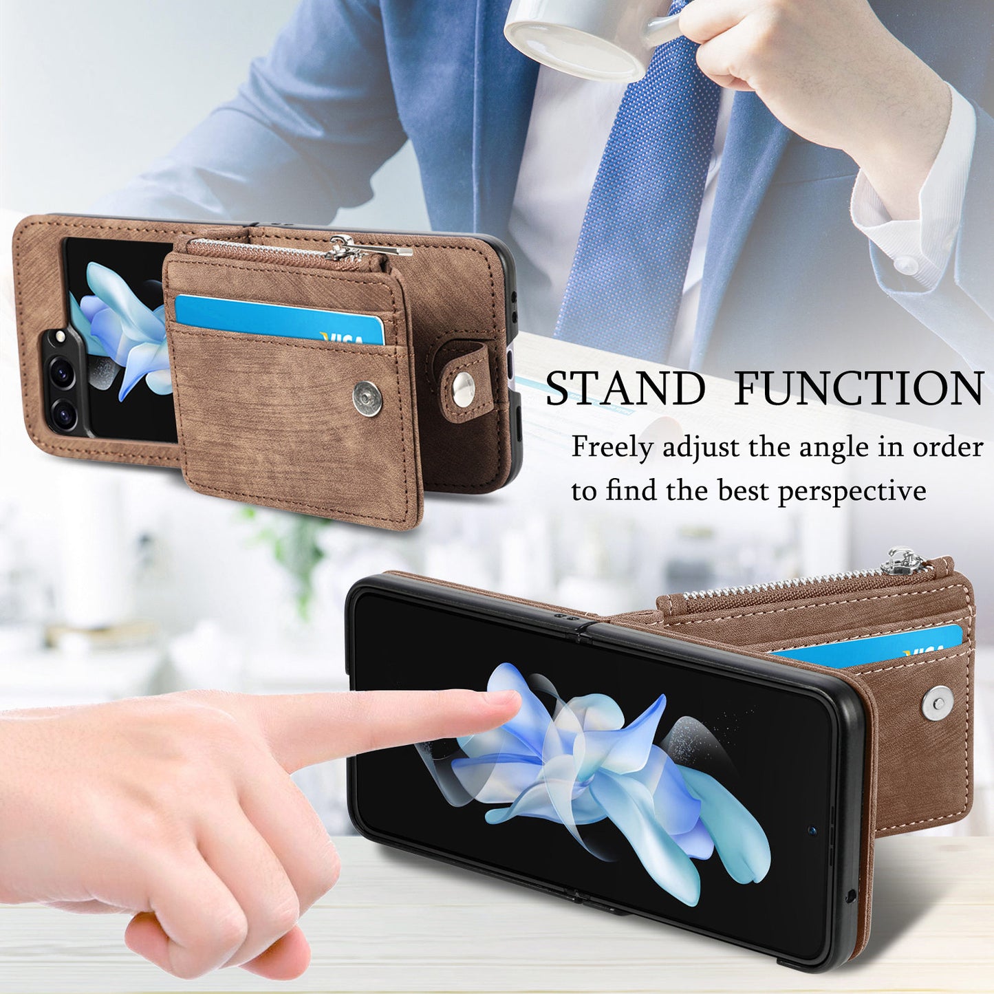 Protective Wallet Case for Samsung Galaxy Z Flip5 5G Retro PU Leather PC Phone Cover with Kickstand
