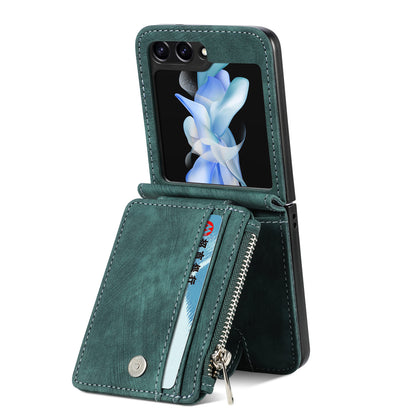 Protective Wallet Case for Samsung Galaxy Z Flip5 5G Retro PU Leather PC Phone Cover with Kickstand
