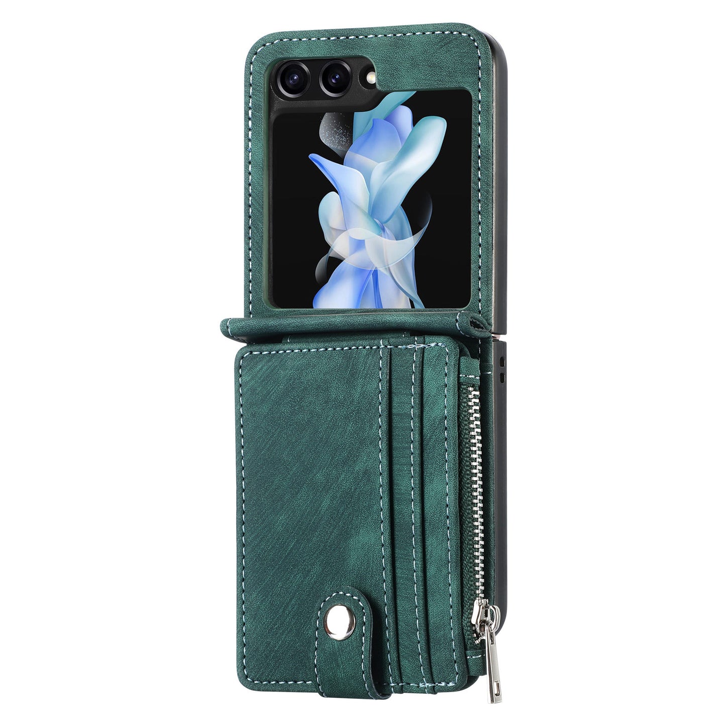 Protective Wallet Case for Samsung Galaxy Z Flip5 5G Retro PU Leather PC Phone Cover with Kickstand