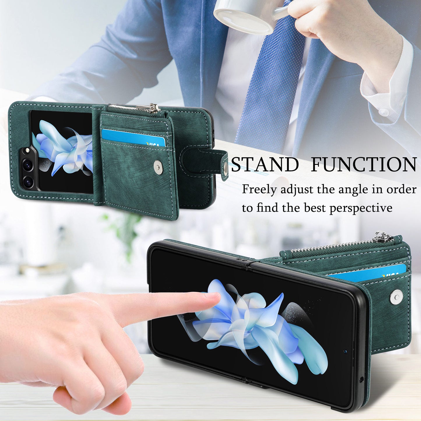 Protective Wallet Case for Samsung Galaxy Z Flip5 5G Retro PU Leather PC Phone Cover with Kickstand