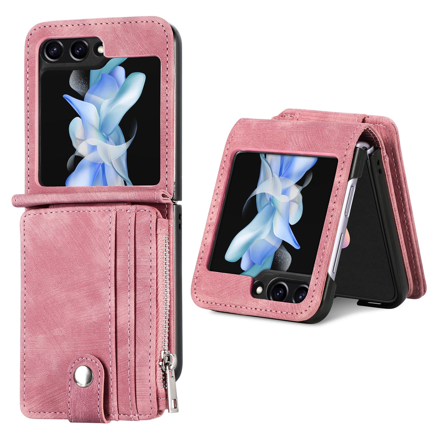 Protective Wallet Case for Samsung Galaxy Z Flip5 5G Retro PU Leather PC Phone Cover with Kickstand