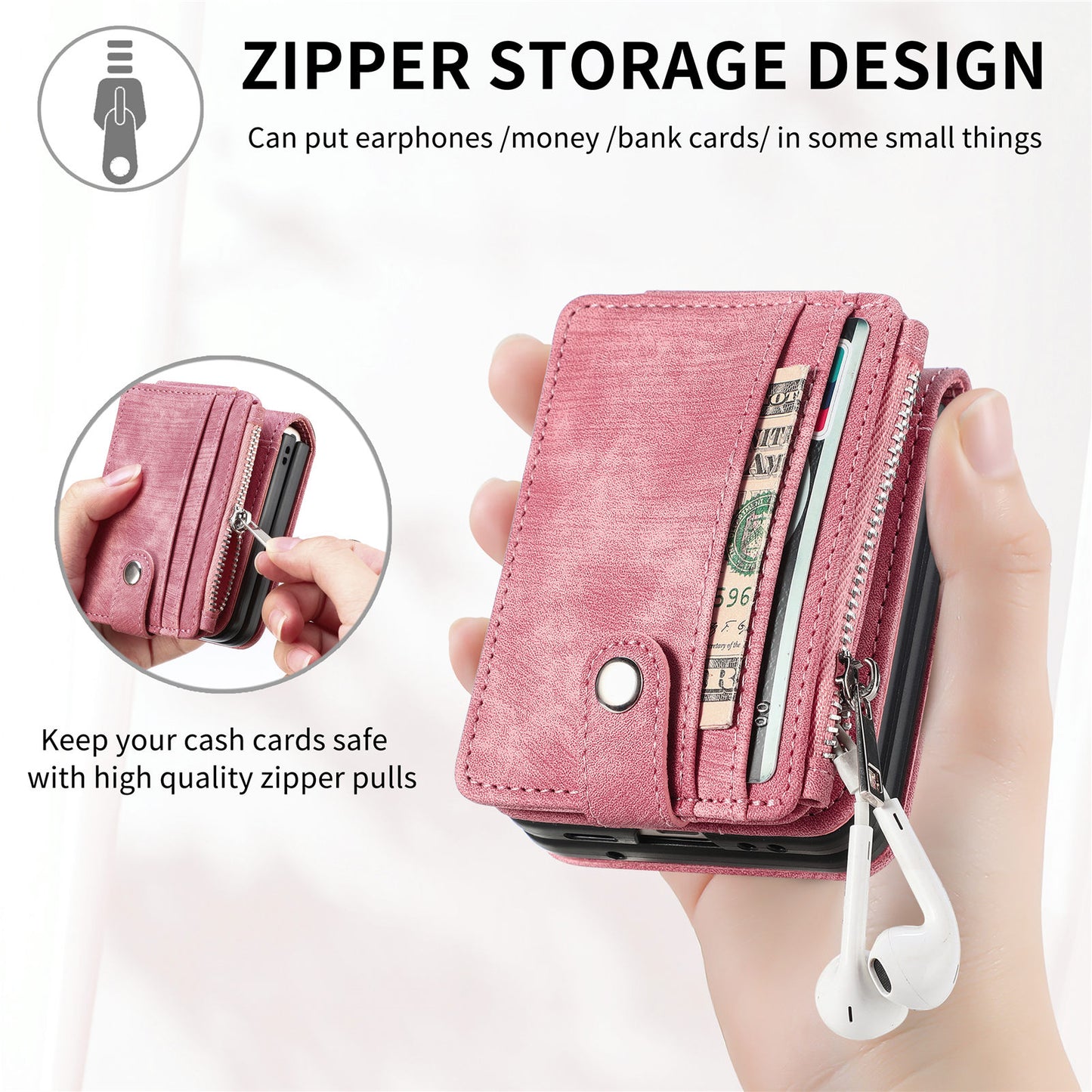 Protective Wallet Case for Samsung Galaxy Z Flip5 5G Retro PU Leather PC Phone Cover with Kickstand