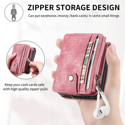 Protective Wallet Case for Samsung Galaxy Z Flip5 5G Retro PU Leather PC Phone Cover with Kickstand