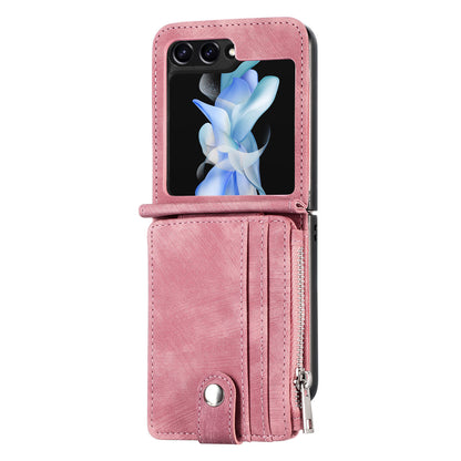 Protective Wallet Case for Samsung Galaxy Z Flip5 5G Retro PU Leather PC Phone Cover with Kickstand