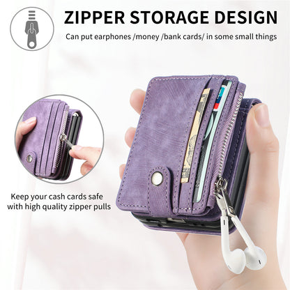 Protective Wallet Case for Samsung Galaxy Z Flip5 5G Retro PU Leather PC Phone Cover with Kickstand