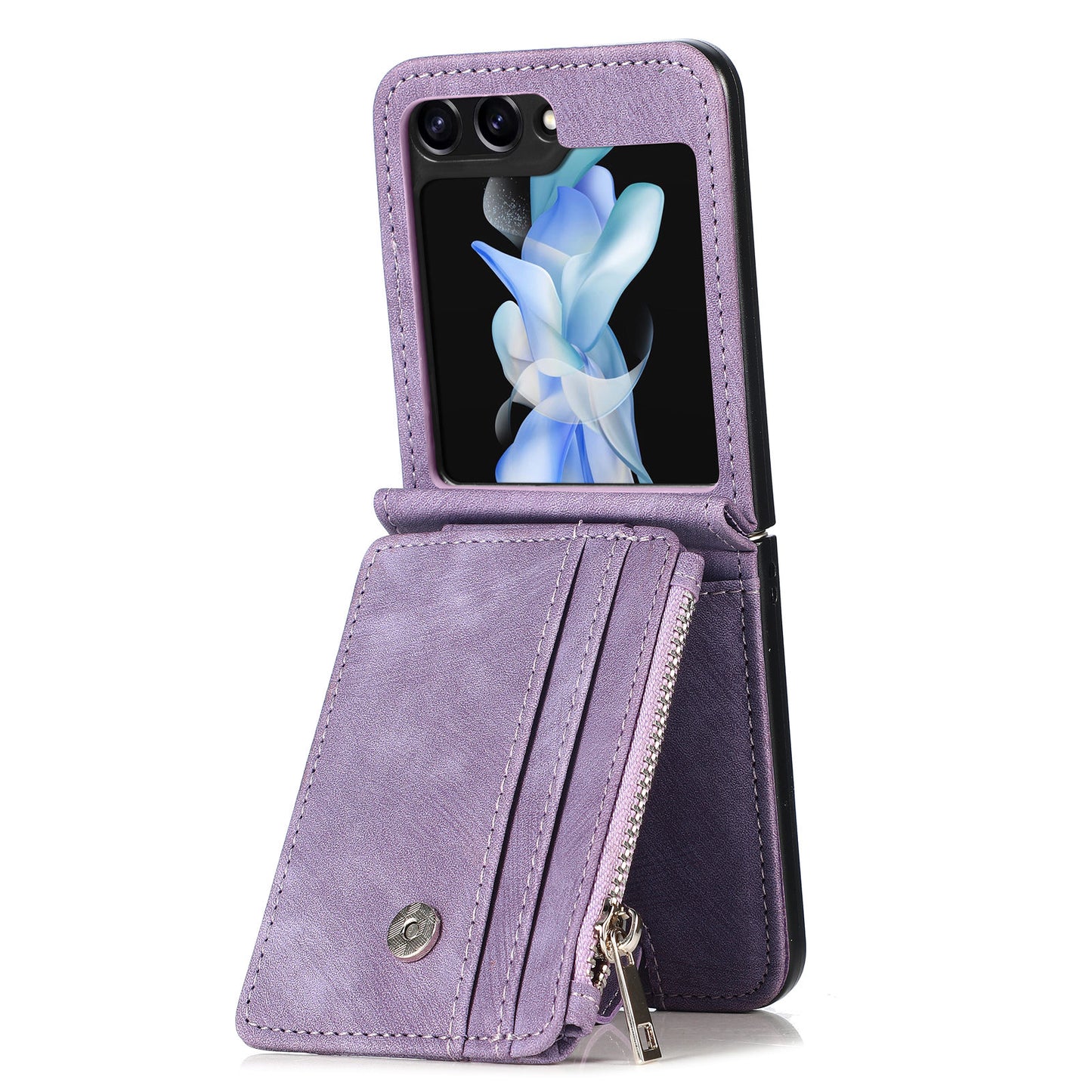 Protective Wallet Case for Samsung Galaxy Z Flip5 5G Retro PU Leather PC Phone Cover with Kickstand