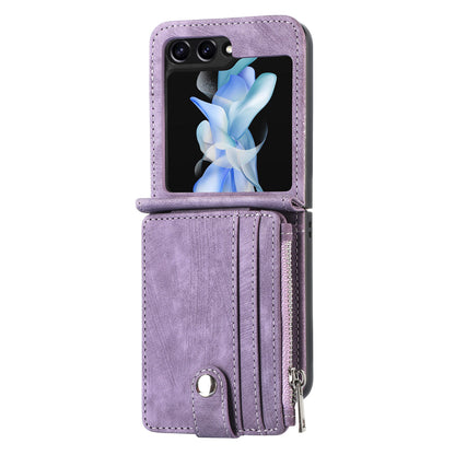 Protective Wallet Case for Samsung Galaxy Z Flip5 5G Retro PU Leather PC Phone Cover with Kickstand