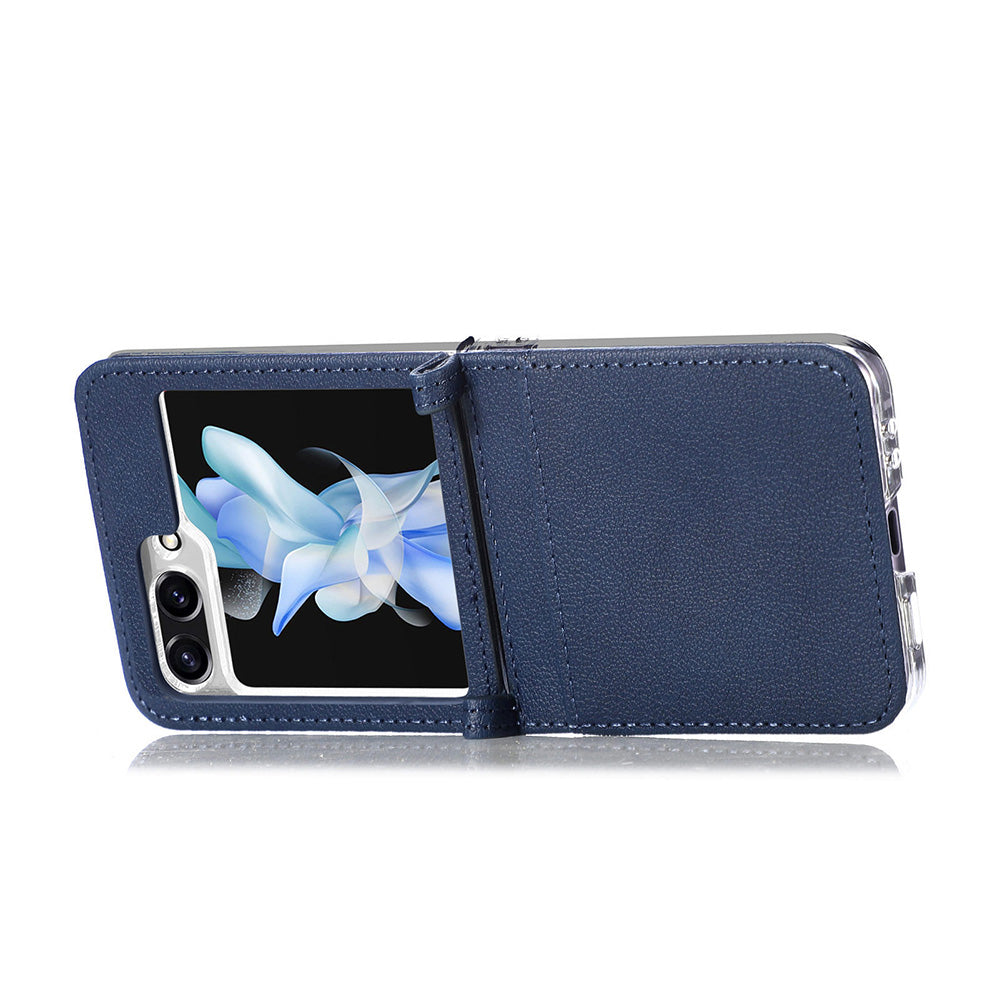 Protective Slim Case for Samsung Galaxy Z Flip5 5G Litchi Texture Card Holder PU Leather PC Phone Cover