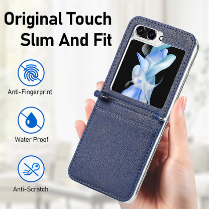 Protective Slim Case for Samsung Galaxy Z Flip5 5G Litchi Texture Card Holder PU Leather PC Phone Cover