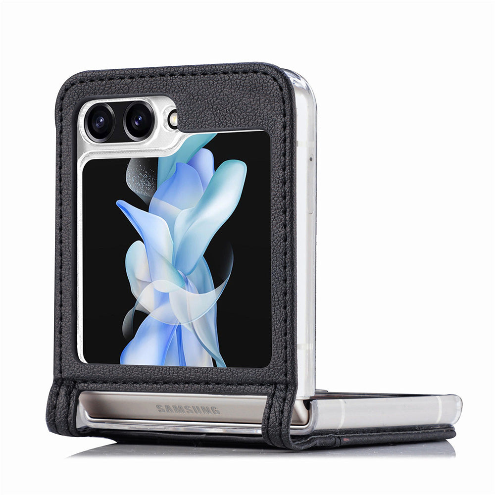 Protective Slim Case for Samsung Galaxy Z Flip5 5G Litchi Texture Card Holder PU Leather PC Phone Cover