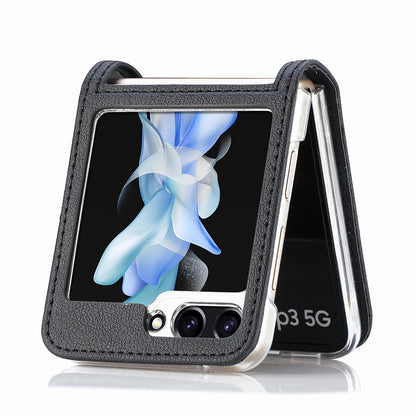Protective Slim Case for Samsung Galaxy Z Flip5 5G Litchi Texture Card Holder PU Leather PC Phone Cover