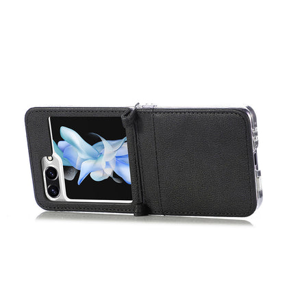 Protective Slim Case for Samsung Galaxy Z Flip5 5G Litchi Texture Card Holder PU Leather PC Phone Cover