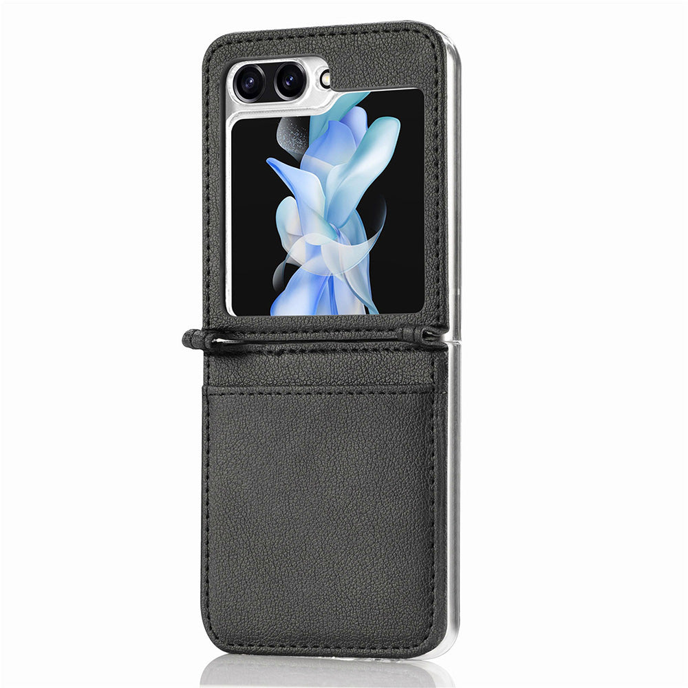 Protective Slim Case for Samsung Galaxy Z Flip5 5G Litchi Texture Card Holder PU Leather PC Phone Cover