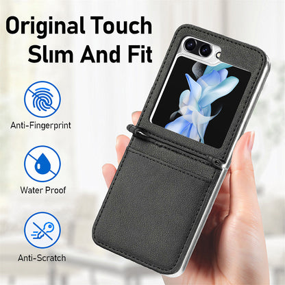Protective Slim Case for Samsung Galaxy Z Flip5 5G Litchi Texture Card Holder PU Leather PC Phone Cover
