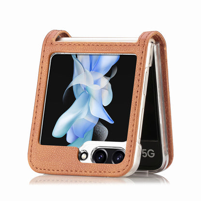 Protective Slim Case for Samsung Galaxy Z Flip5 5G Litchi Texture Card Holder PU Leather PC Phone Cover