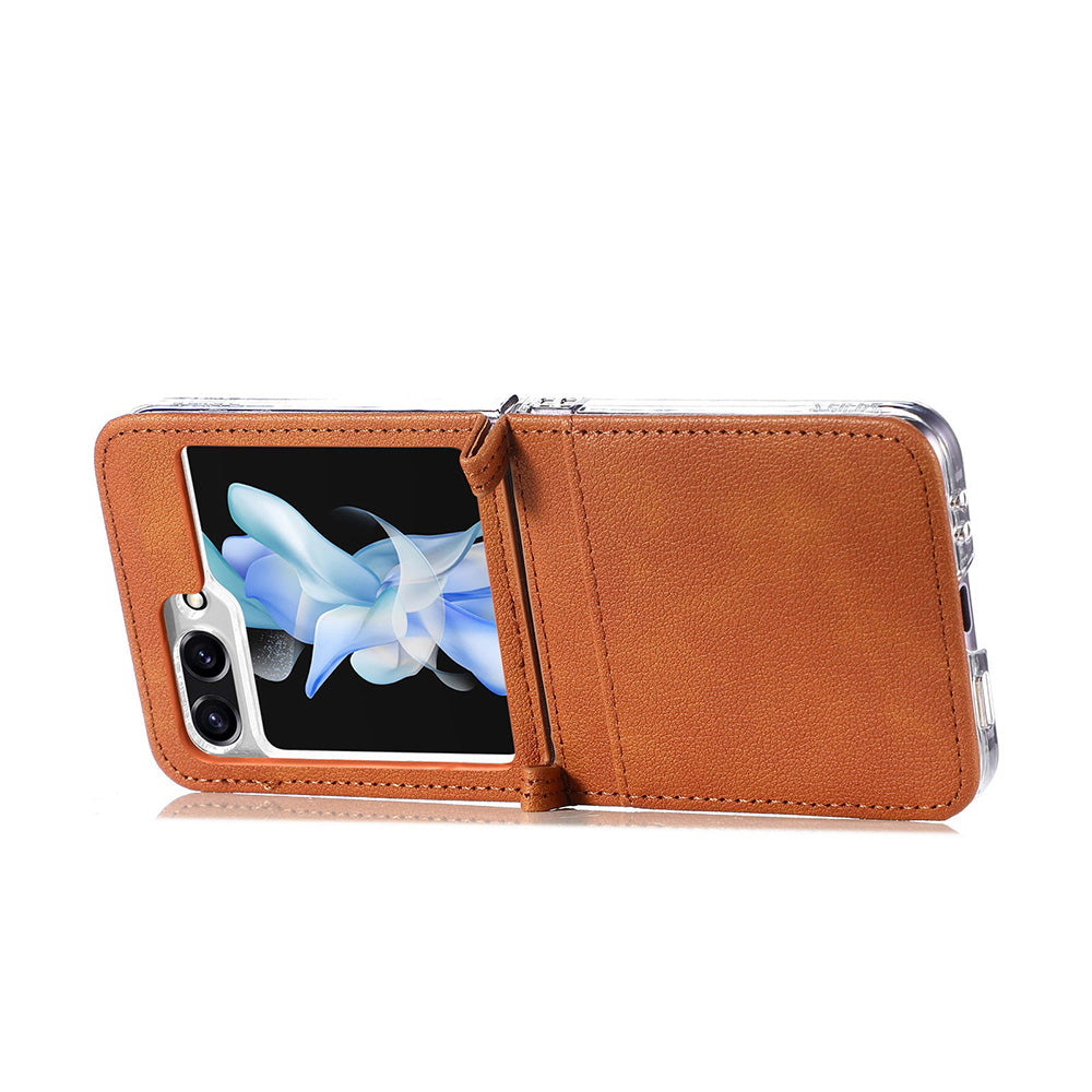 Protective Slim Case for Samsung Galaxy Z Flip5 5G Litchi Texture Card Holder PU Leather PC Phone Cover