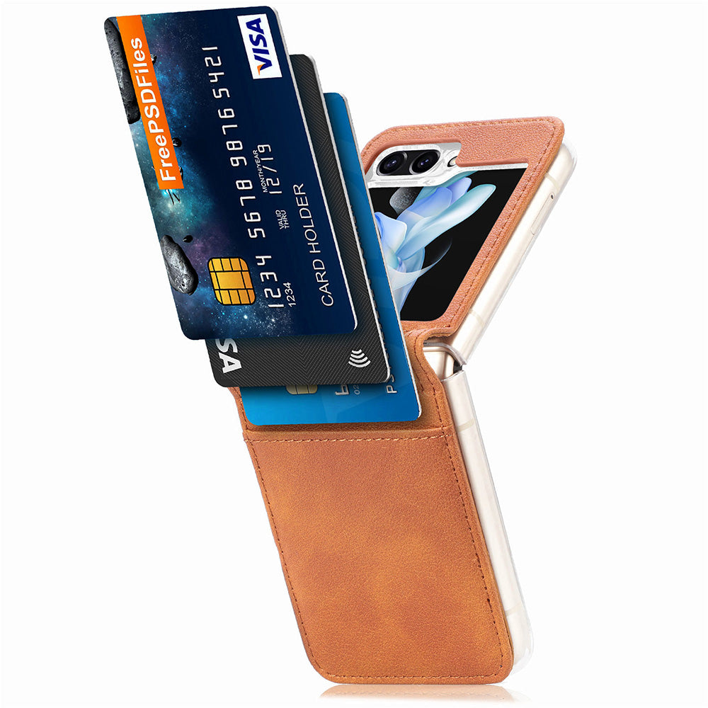 Protective Slim Case for Samsung Galaxy Z Flip5 5G Litchi Texture Card Holder PU Leather PC Phone Cover