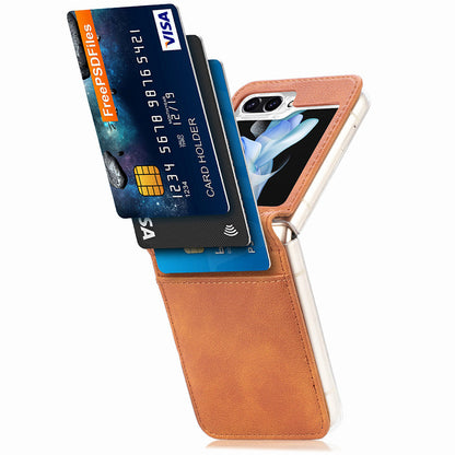 Protective Slim Case for Samsung Galaxy Z Flip5 5G Litchi Texture Card Holder PU Leather PC Phone Cover