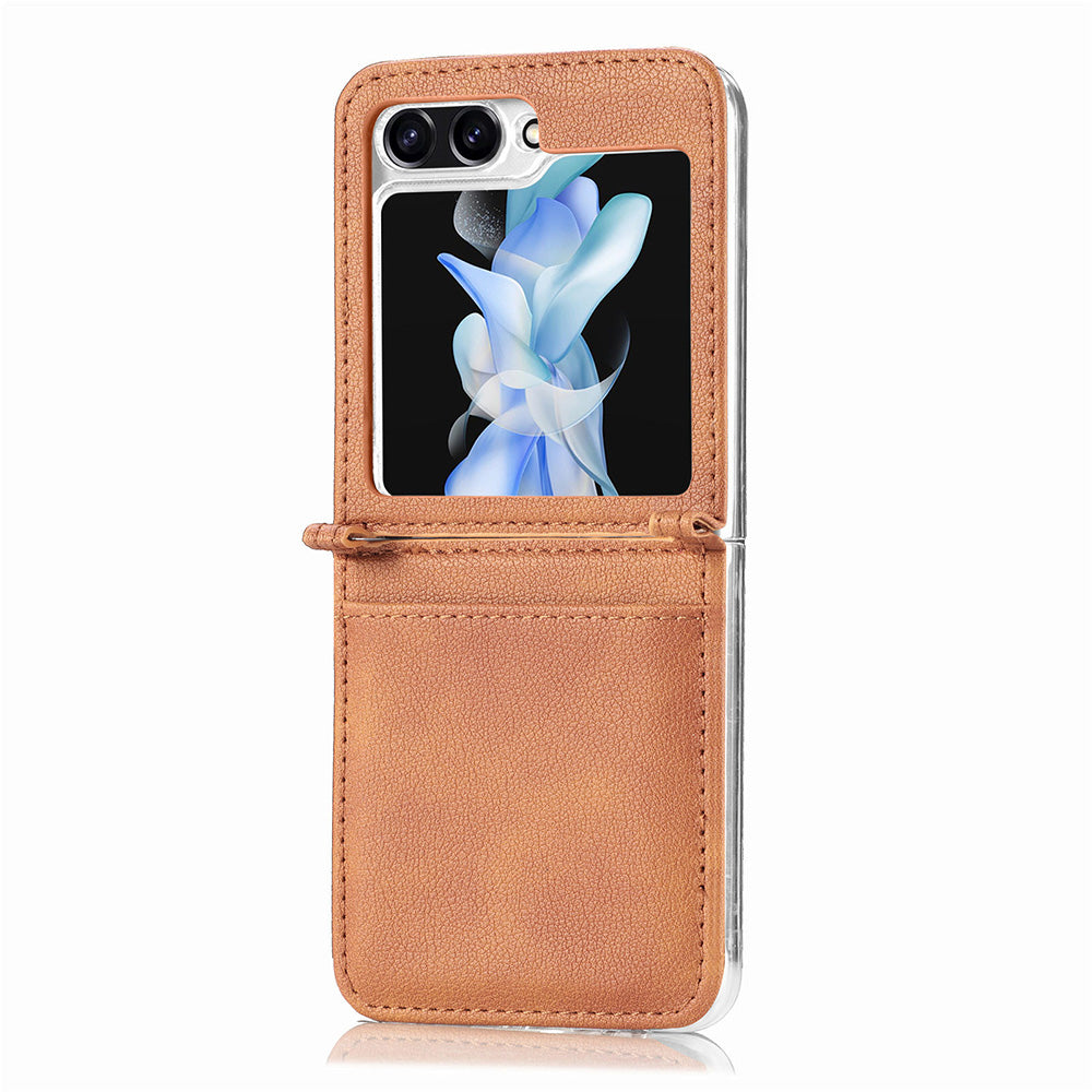Protective Slim Case for Samsung Galaxy Z Flip5 5G Litchi Texture Card Holder PU Leather PC Phone Cover