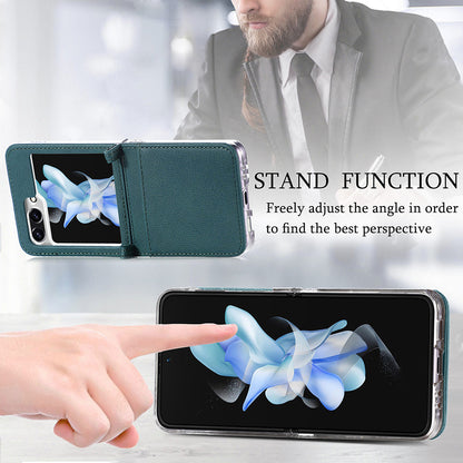 Protective Slim Case for Samsung Galaxy Z Flip5 5G Litchi Texture Card Holder PU Leather PC Phone Cover