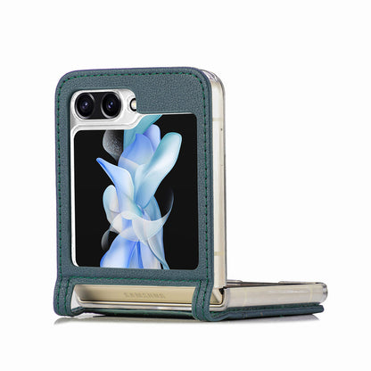 Protective Slim Case for Samsung Galaxy Z Flip5 5G Litchi Texture Card Holder PU Leather PC Phone Cover